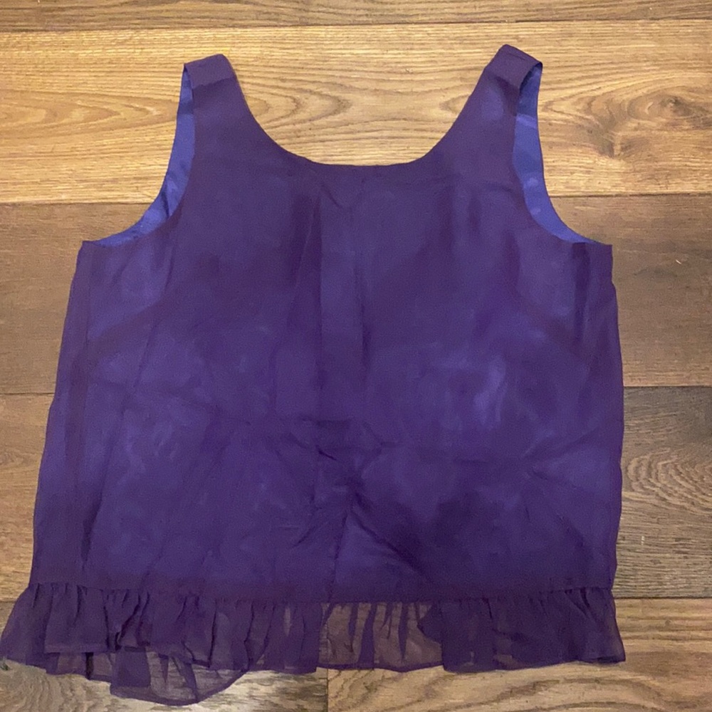Laroque purple ruffled top with bow on back: Size 4, but could fit larger sizes!